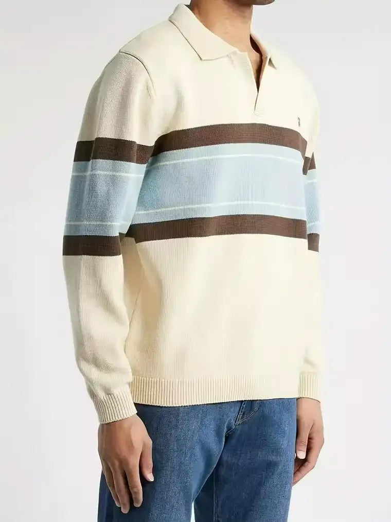 Men's Striped Long Sleeve Polo Shirt
