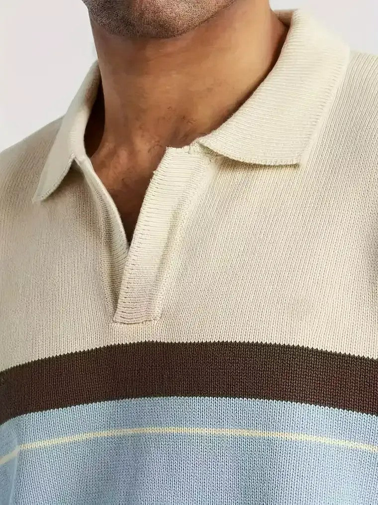 Men's Striped Long Sleeve Polo Shirt
