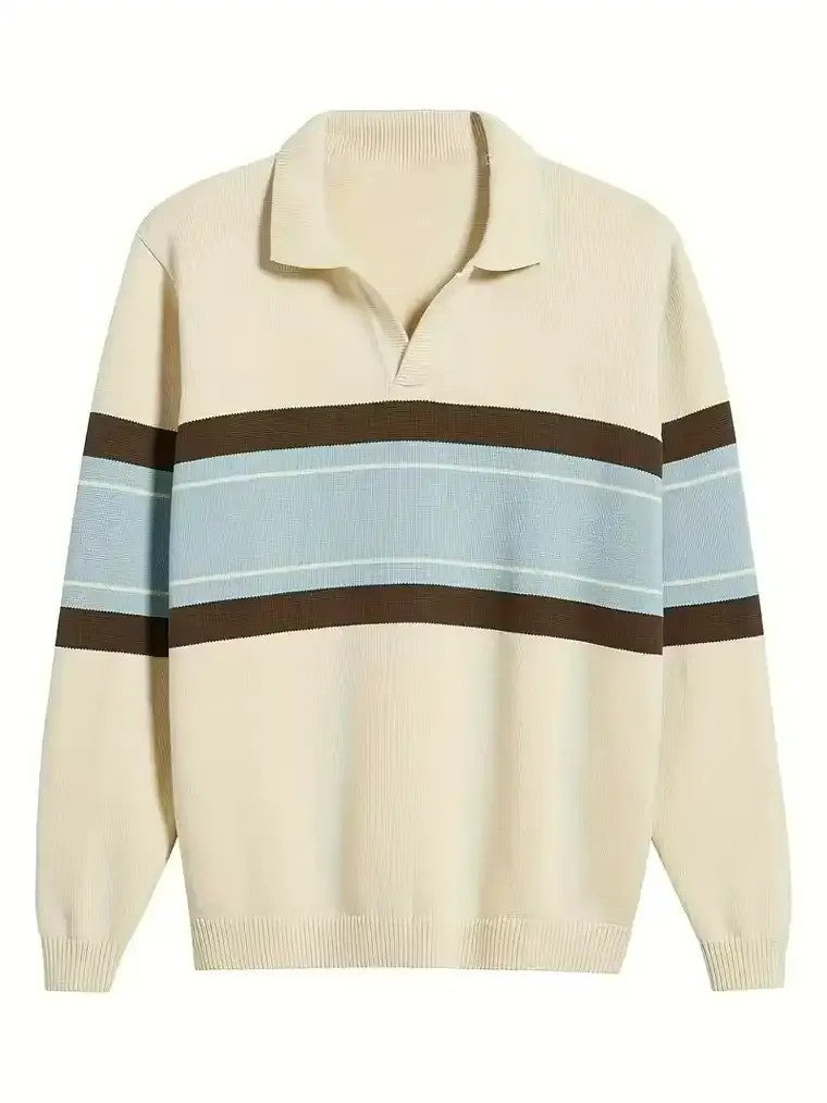 Men's Striped Long Sleeve Polo Shirt