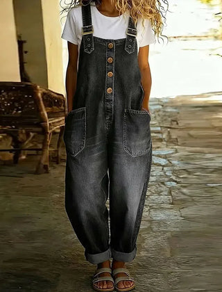 Kira | Vintage Soft Cotton Denim-Look Overalls with Adjustable straps