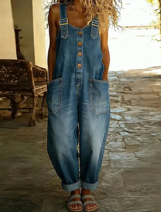 Kira | Vintage Soft Cotton Denim-Look Overalls with Adjustable straps