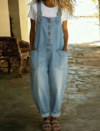 Kira | Vintage Soft Cotton Denim-Look Overalls with Adjustable straps