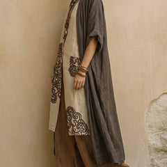 Sophie | Dark Gray & Brown Tribal Print Three-Piece Set