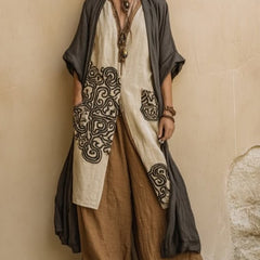 Sophie | Dark Gray & Brown Tribal Print Three-Piece Set