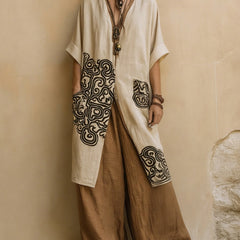 Sophie | Dark Gray & Brown Tribal Print Three-Piece Set