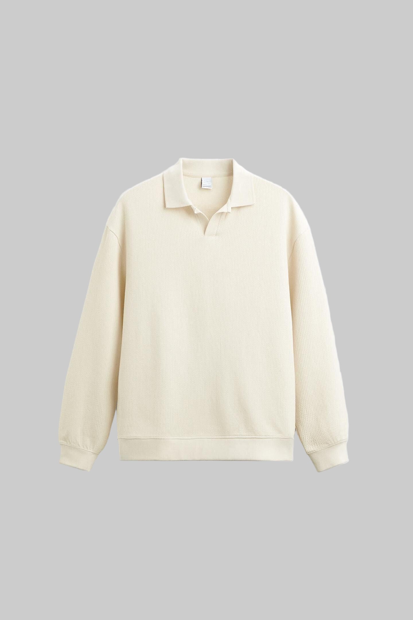 Men's Long Sleeve Polo Shirt with V-Neck Collar