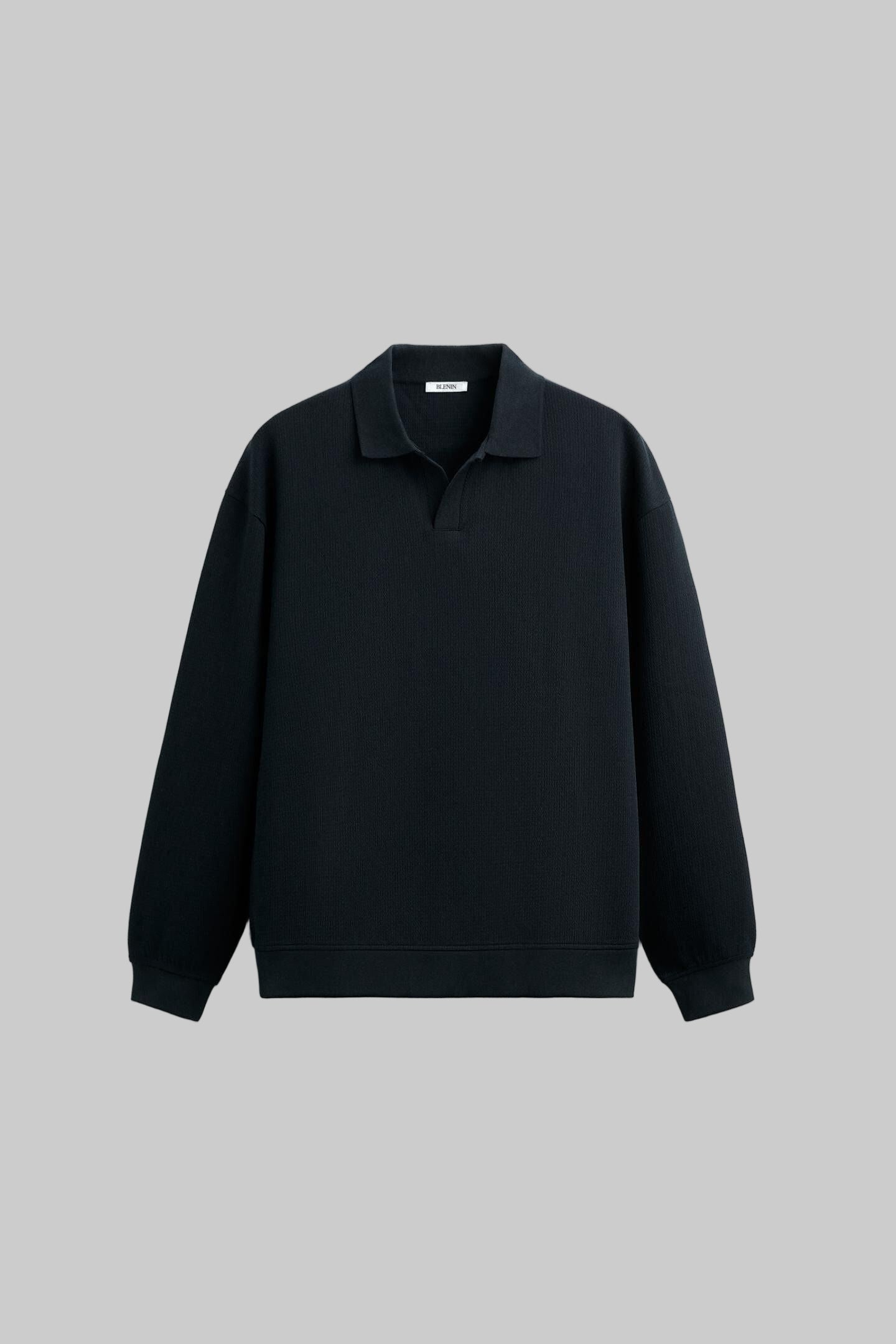 Men's Long Sleeve Polo Shirt with V-Neck Collar