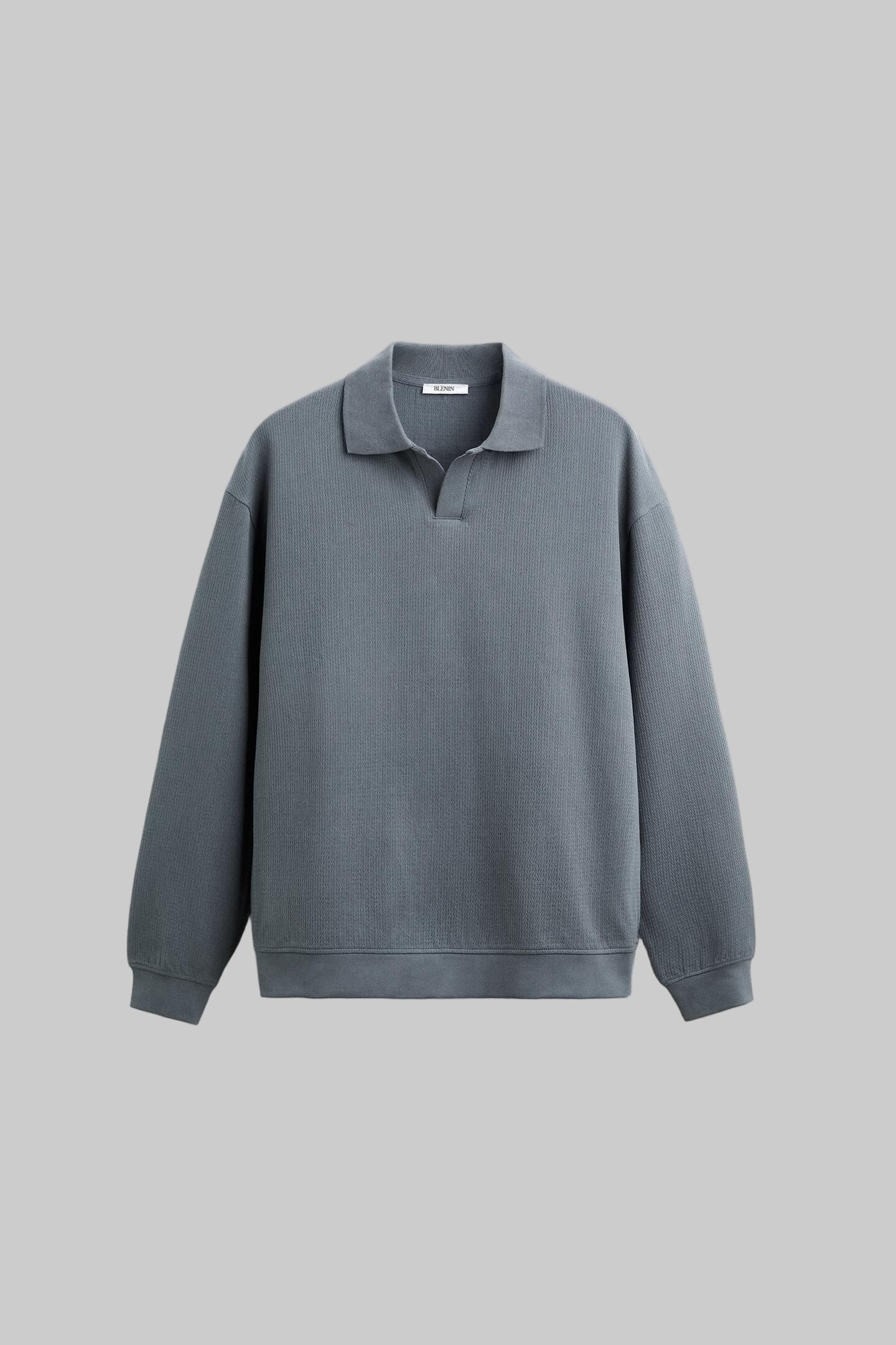 Men's Long Sleeve Polo Shirt with V-Neck Collar